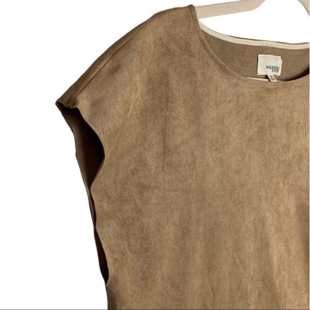 45. Wilfred Free Nori vegan Faux Suede Mini Dress Camel Size Medium  Aritzia - Picture 7 of 10